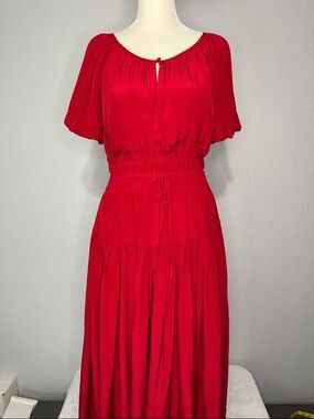 J. Crew Red Smocked-Waist Polka Dot Maxi Dress XS